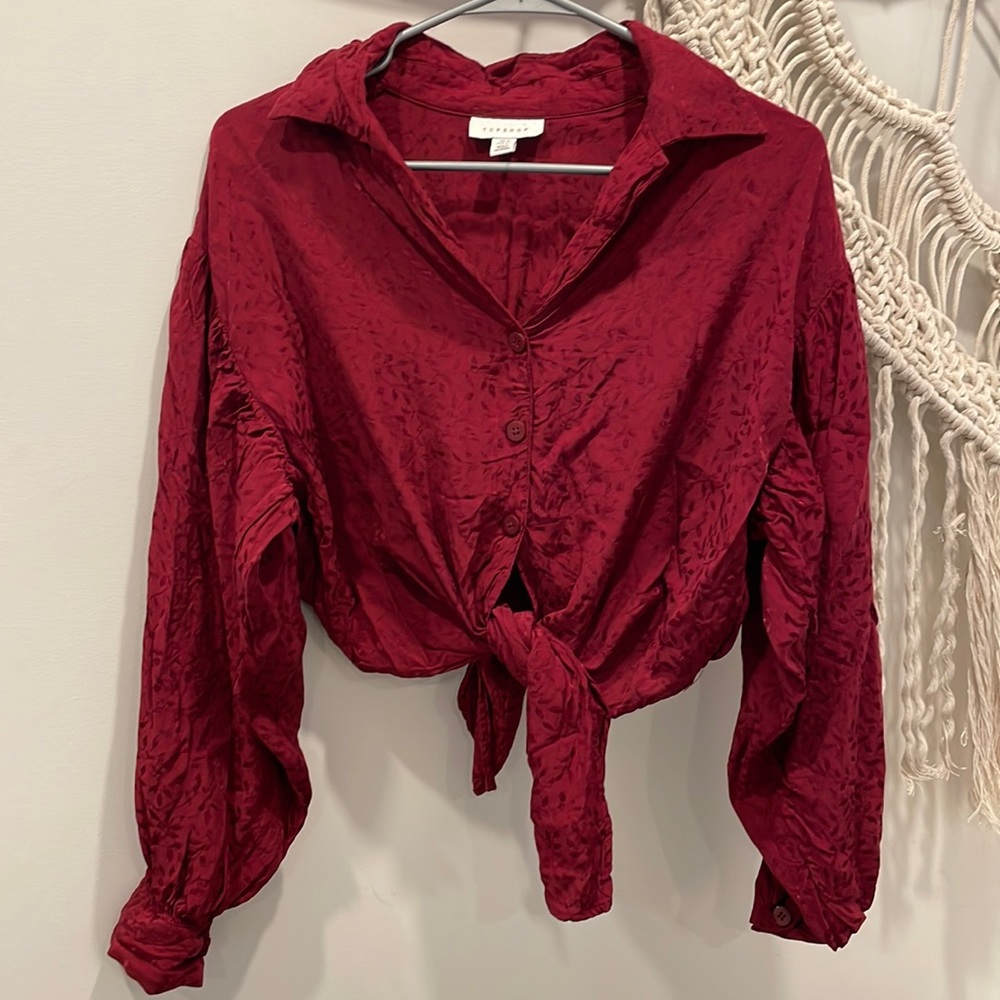 Topshop Jacquard Tie Front Top